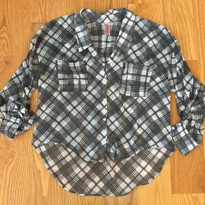 FREE PEOPLE | Gray & White Plaid Button Down Blouse Top